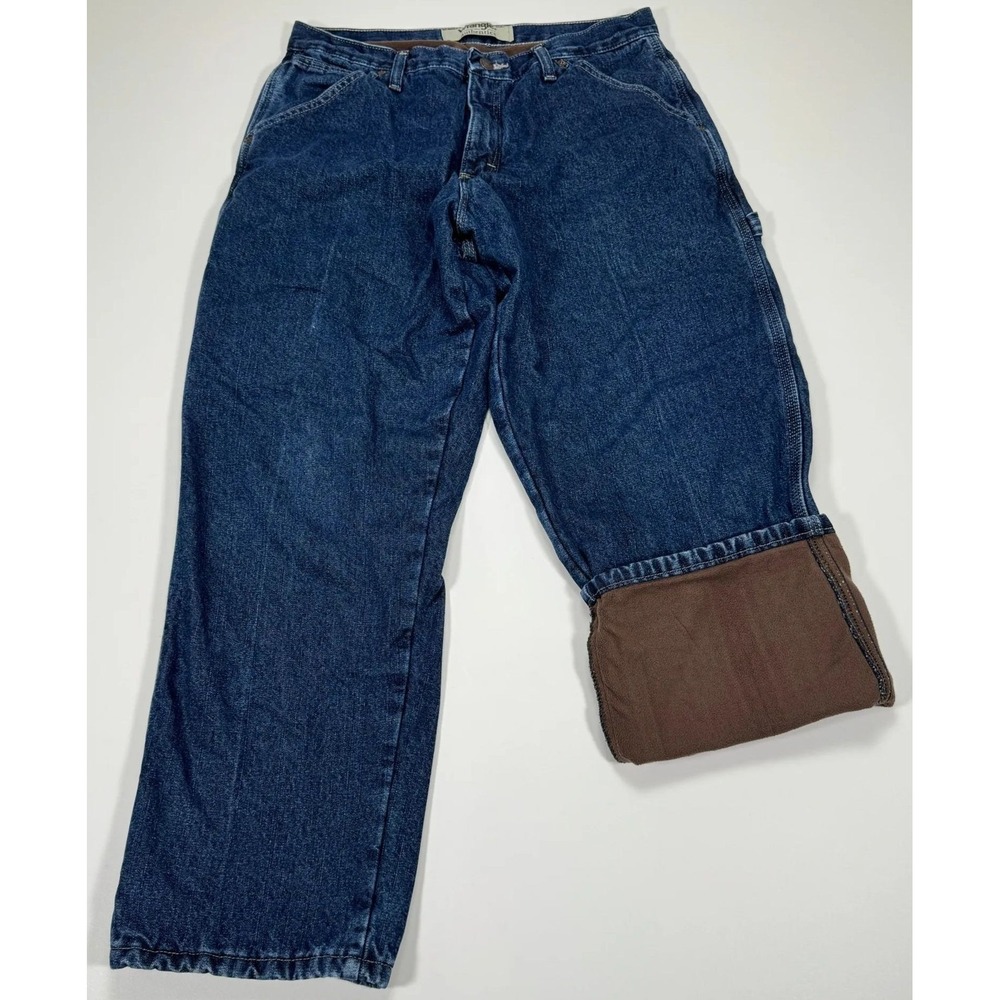 Wrangler Authentics Fleece Lined Carpenter Jeans Mens 32x29 Blue Winter Workwear
